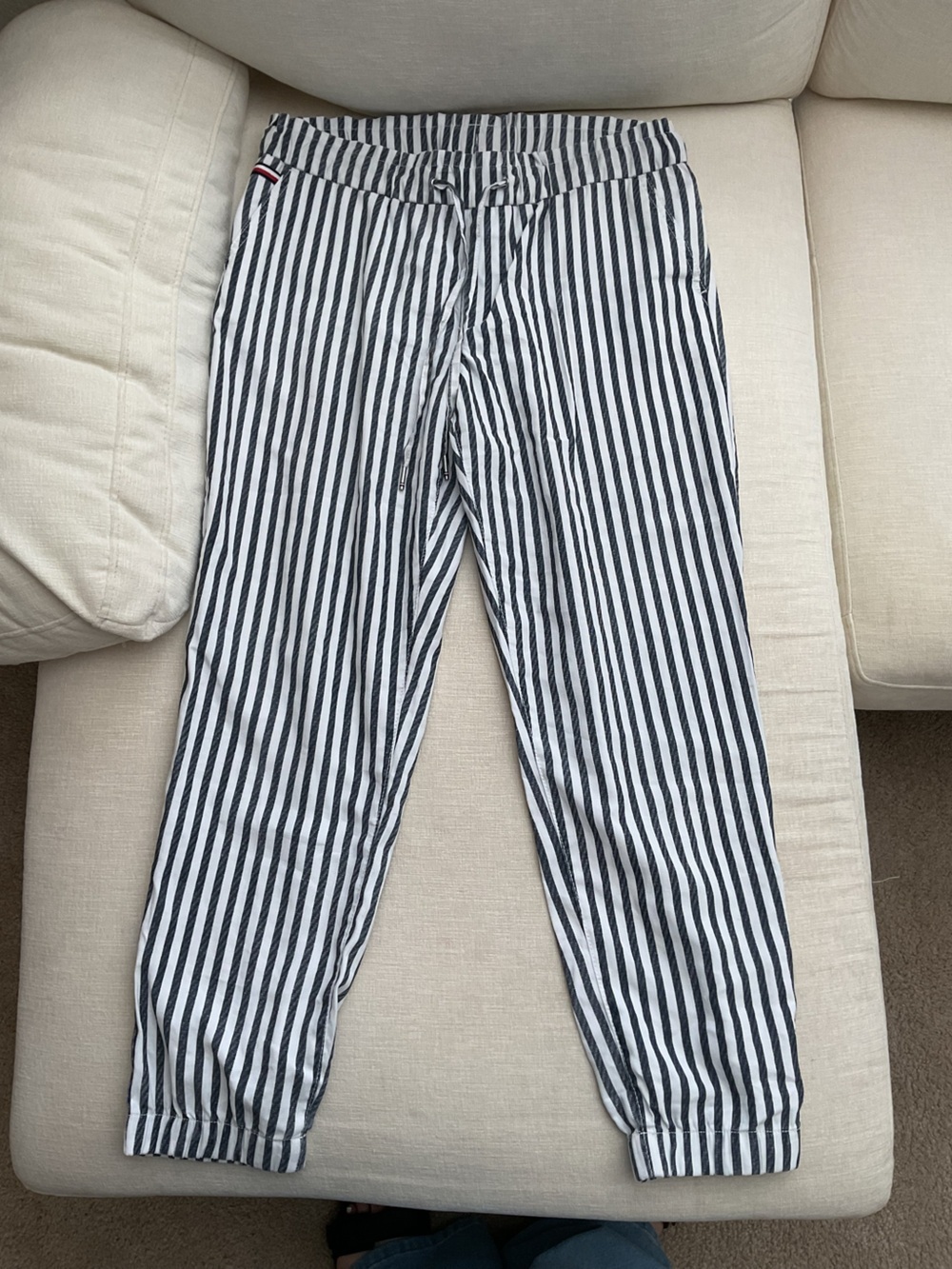 Tommy Hilfiger Black and White Vertical Stripe Joggers - Picture 7 of 8